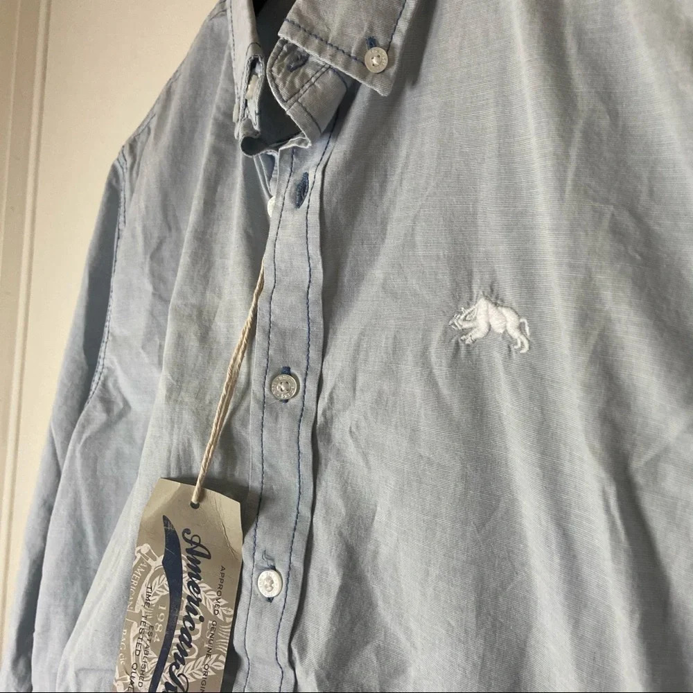 Button Down Shirt Small Blue Aire Casual Long Sleeve 100% Cotton American Rag - Picture 4 of 10